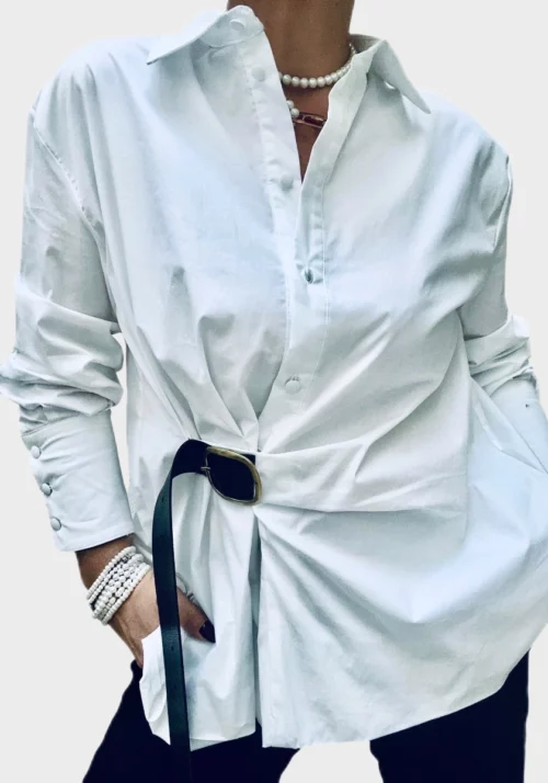 Camicia in popeline di cotone con dettaglio fibbia Prima Immagine Galleria