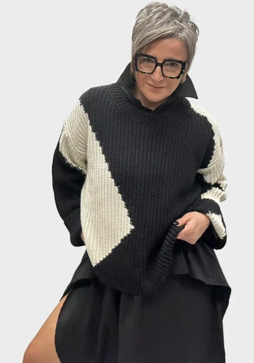 Maglione Girocollo Bianco e Nero Noodle - Foto 1 Maglione Girocollo Bianco e Nero Noodle - Foto 1