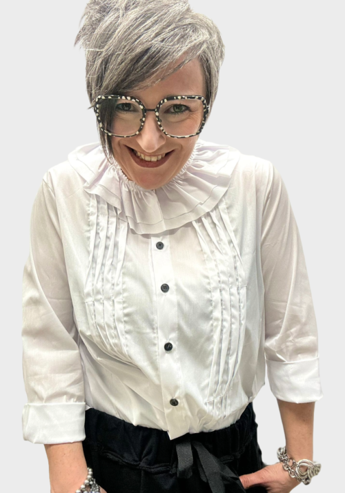 Camicia Design con Plissé e Collo Ruches Foto 9