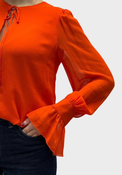 Blusa Arancio con Polsini a Volant Foto 8