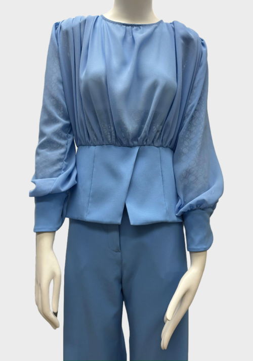 Blusa con Maniche a Sbuffo - Azzurro Polvere Foto 6