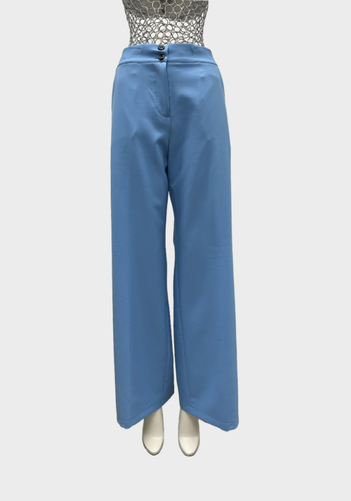 Pantaloni Palazzo a Vita Alta - Azzurro Polvere Foto 5