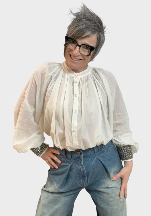 Camicia in Cotone con Polsini Borchiati Foto 10