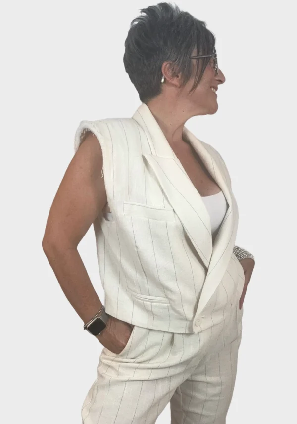 Gilet Bianco Crema a Righe Foto 2 Gilet Bianco Crema a Righe