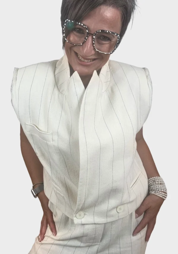 Gilet Bianco Crema a Righe Foto 3 Gilet Bianco Crema a Righe