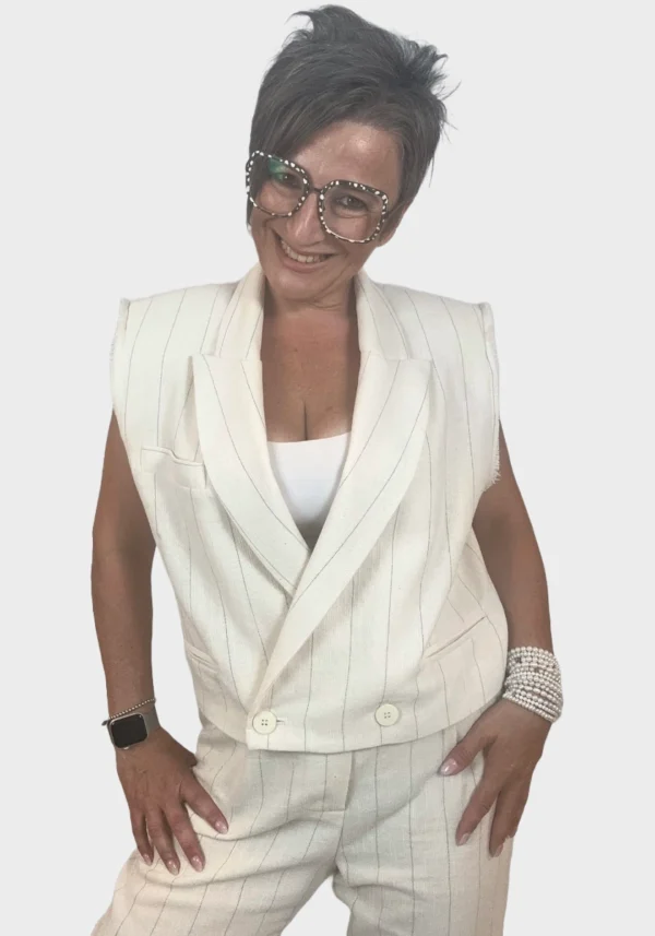 Gilet Bianco Crema a Righe Foto 4 Gilet Bianco Crema a Righe