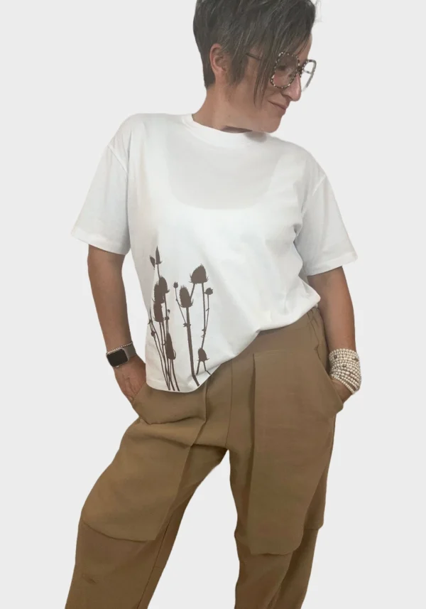 T-Shirt Bianca con Stampa Botanica Foto1 T-Shirt Bianca con Stampa Botanica