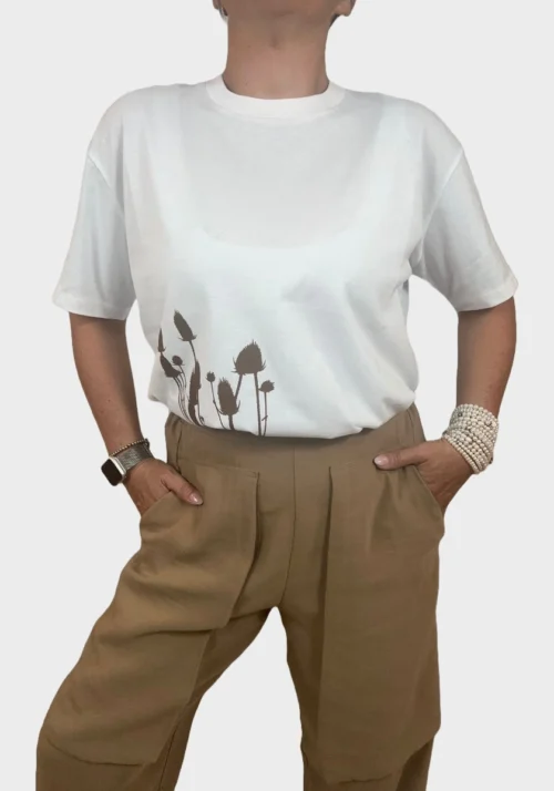 T-Shirt Bianca con Stampa Botanica