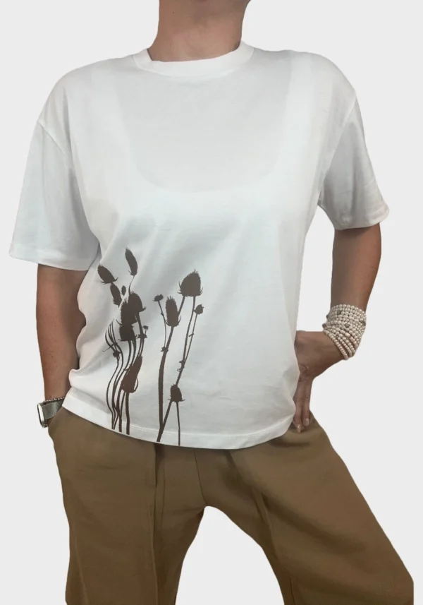 T-Shirt Bianca con Stampa Botanica Foto3 T-Shirt Bianca con Stampa Botanica