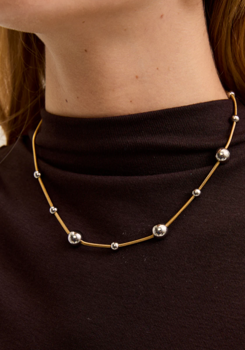 Collana Corta Sfere Acc.Ino Oro Argento