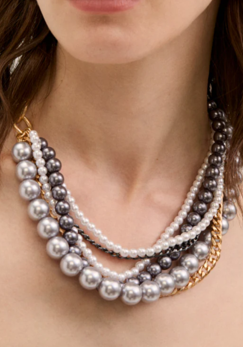 Collana Multifilo Perle Oro Argento