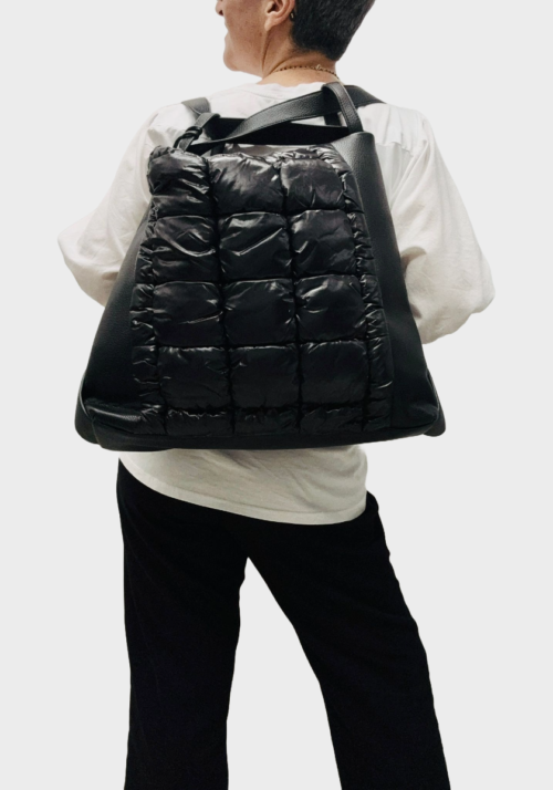 Sacca Zaino Ecopelle Nylon Nera