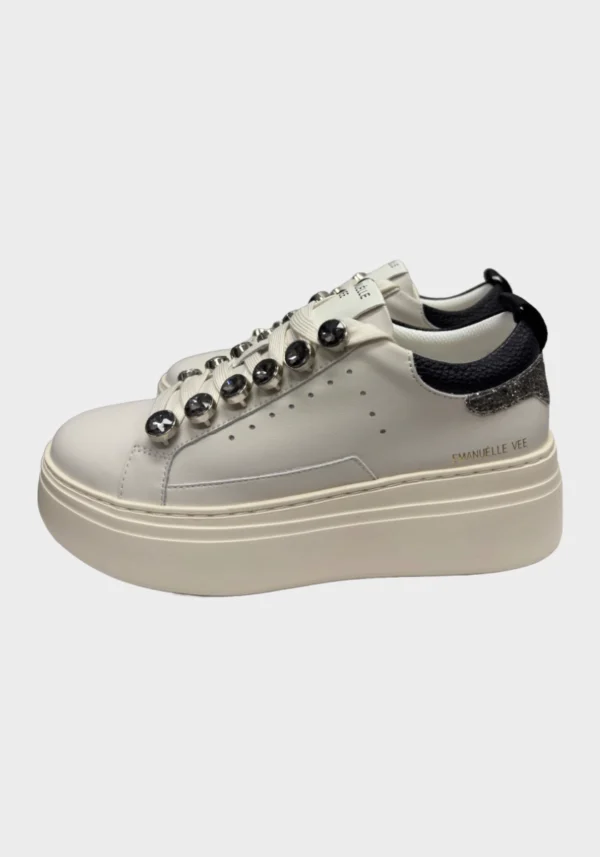 Sneaker a Cassetta in Pelle con Dettagli in Glitter Foto 1 Sneaker a Cassetta in Pelle con Dettagli in Glitter