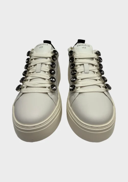 Sneaker a Cassetta in Pelle con Dettagli in Glitter