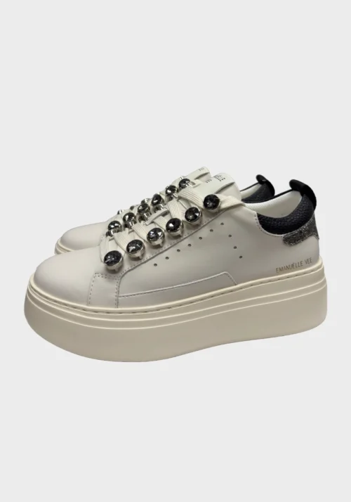 Sneaker a Cassetta in Pelle con Dettagli in Glitter Foto 4 Sneaker a Cassetta in Pelle con Dettagli in Glitter